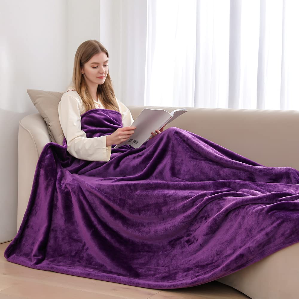 GonZalo GraCia. Fleece Blanket Reversible Purple Throw For Sofa 150x200cm Faux Fur Bed Blanket 400 GSM Winter Warm (Purple, Double) Dark Purple Double 150x200 cm