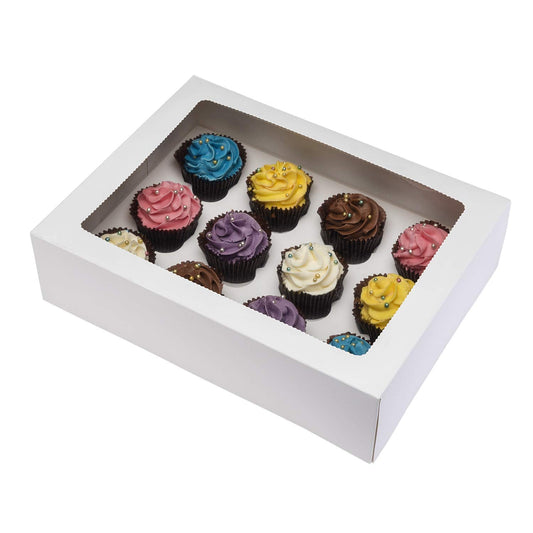 PACK N TRADE Specialists in Bakery & Food Packaging ,10 x 12 Cavity Cupcake Boxes with Window and Inserts 12 Holes