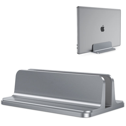 OMOTON Vertical Laptop Stand Adjustable, Desktop Aluminum MacBook Stand with Adjustable Dock Size, Laptop Holder Fits All MacBook, Surface, Chromebook and Gaming Laptops (Up to 17.3 inches), Grey