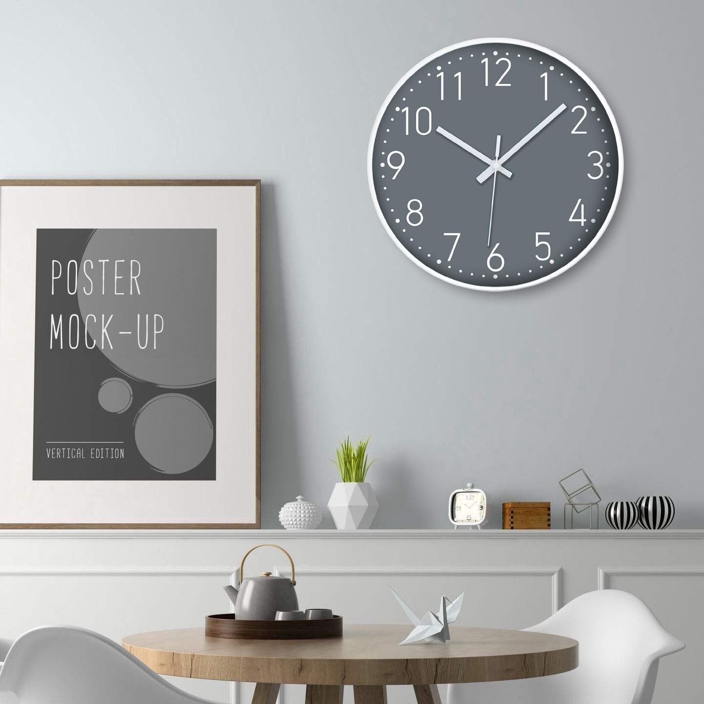 YUNDO Wall Clock Silent & Non Ticking Moder Quartz 12"- Battery Operated Digital Quiet Sweep Office/home/school/Kitchen Decor Clocks(Grey) Grey