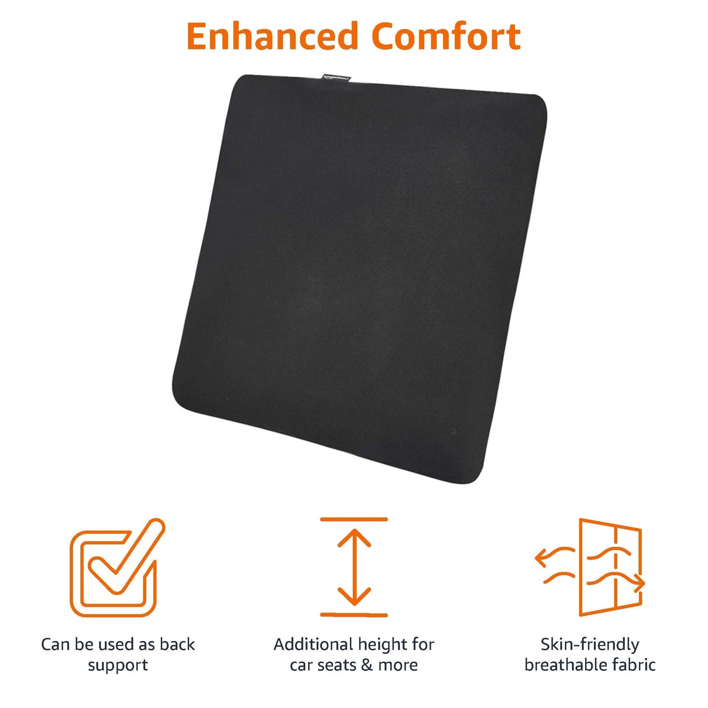 Amazon Basics Square Memory Foam Seat Cushion, 37.6 x 38 x 3 cm, Black