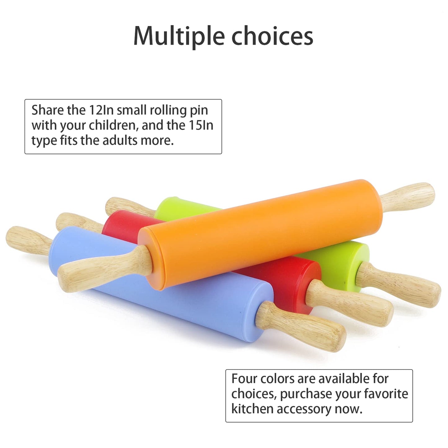 Remeel Silicone Rolling Pin Non-Stick Surface Wooden Handle (Blue, 12 inch) Blue