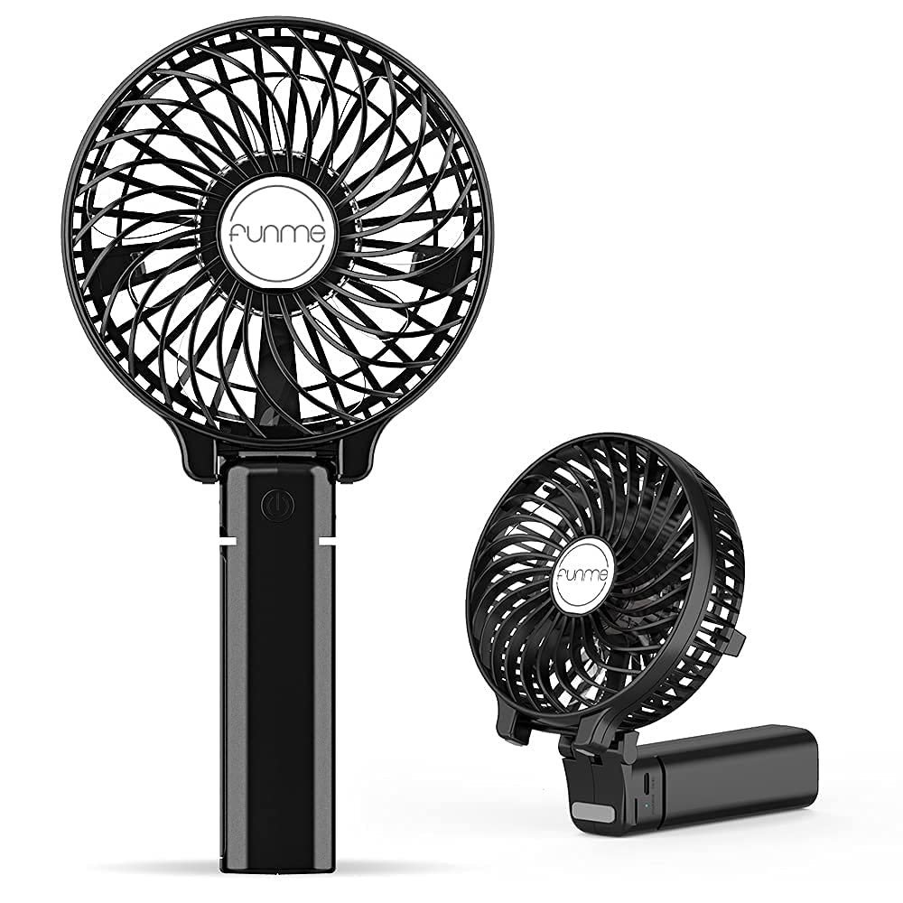 Funme HandHeld Fan Portable Hand Fan [ LIFETIME SERVICE] with 6 Blades Rechargeable Battery 3 Speeds 180° Foldable Powered Personal Mini Fan Cooling Desktop Fans for School Travel Camping Black