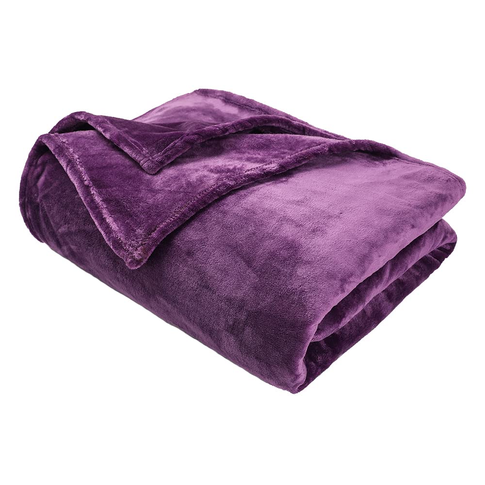 GonZalo GraCia. Fleece Blanket Reversible Purple Throw For Sofa 150x200cm Faux Fur Bed Blanket 400 GSM Winter Warm (Purple, Double) Dark Purple Double 150x200 cm