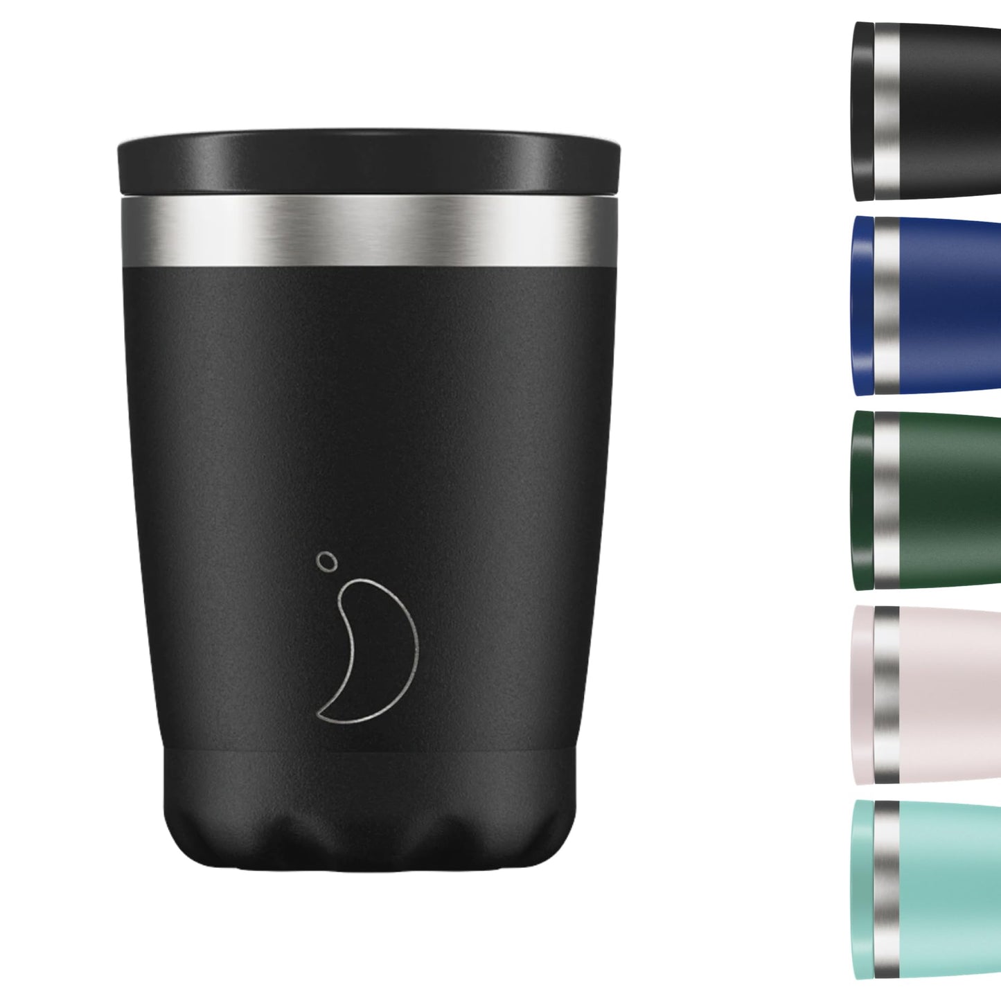 Chilly's Original Coffee Cup - Thermal Travel Mug For Cold & Hot Drinks - Reusable Cups with Lids - Double Walled Vacuum Insulated Mug - Stainless Steel - 340ml - Monochrome Black