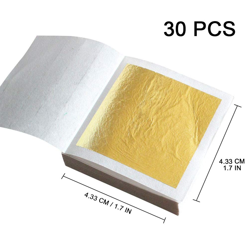 30 Sheets Edible Gold Leaf Edible Cake Decoration 24k Gold Leaf Leafing Sheets Foil Paper for Bakery Pastry Cooking Beauty Routine Makeup Health Spa Art Craft Work