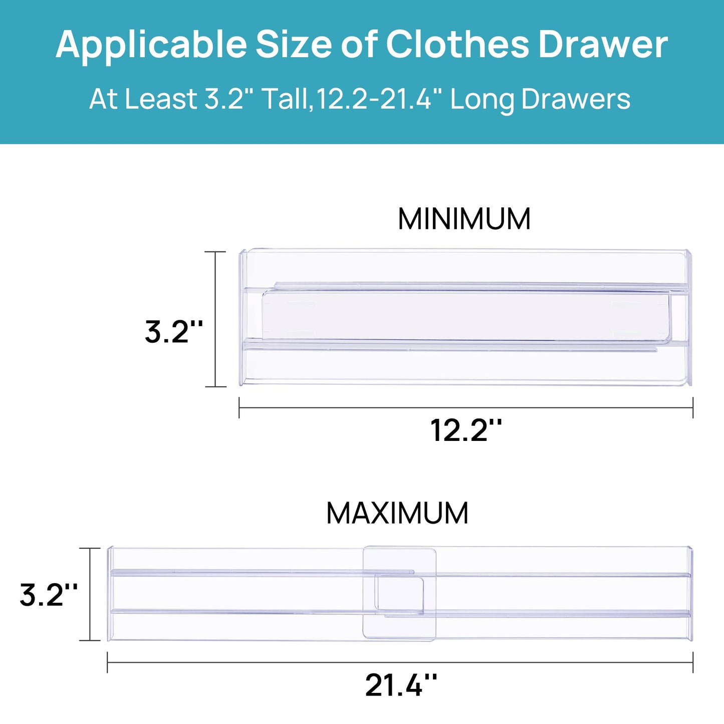 Vtopmart 8 Pack Drawer Dividers, 3.2" High Expandable from 12.2-21.7" Adjustable Drawer Organisers，Clear Plastic Drawers Separators for Clothing, Kitchen Utensils and Office Storage