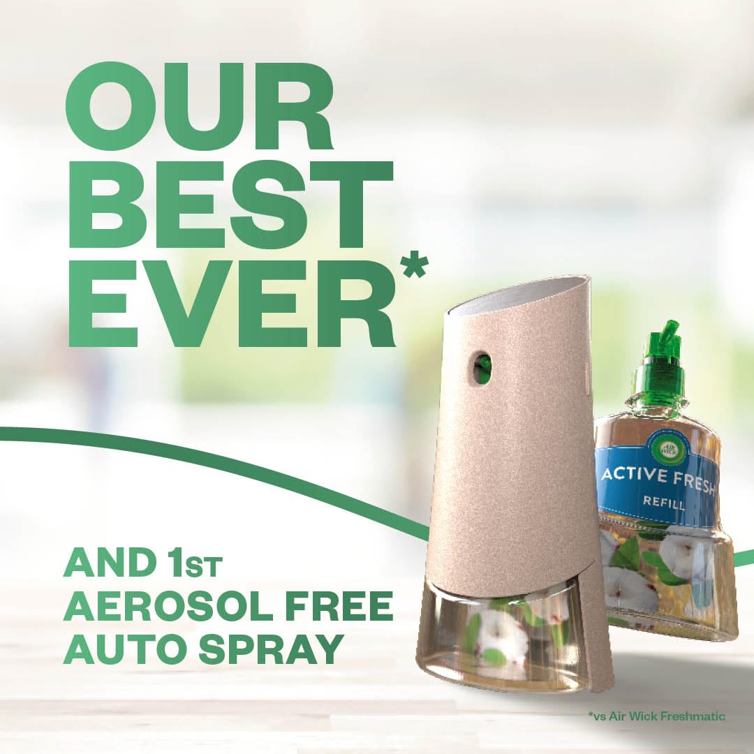 Air Wick Aerosol-Free Automatic Air Freshener Spray Starter Kit, Eucalyptus, 1 gadget, 2 Refills & 2 AA Batteries, 24x7 Active Fresh Odour Neutraliser, Lasts Up to 140 days Eucalyptus & Freesia