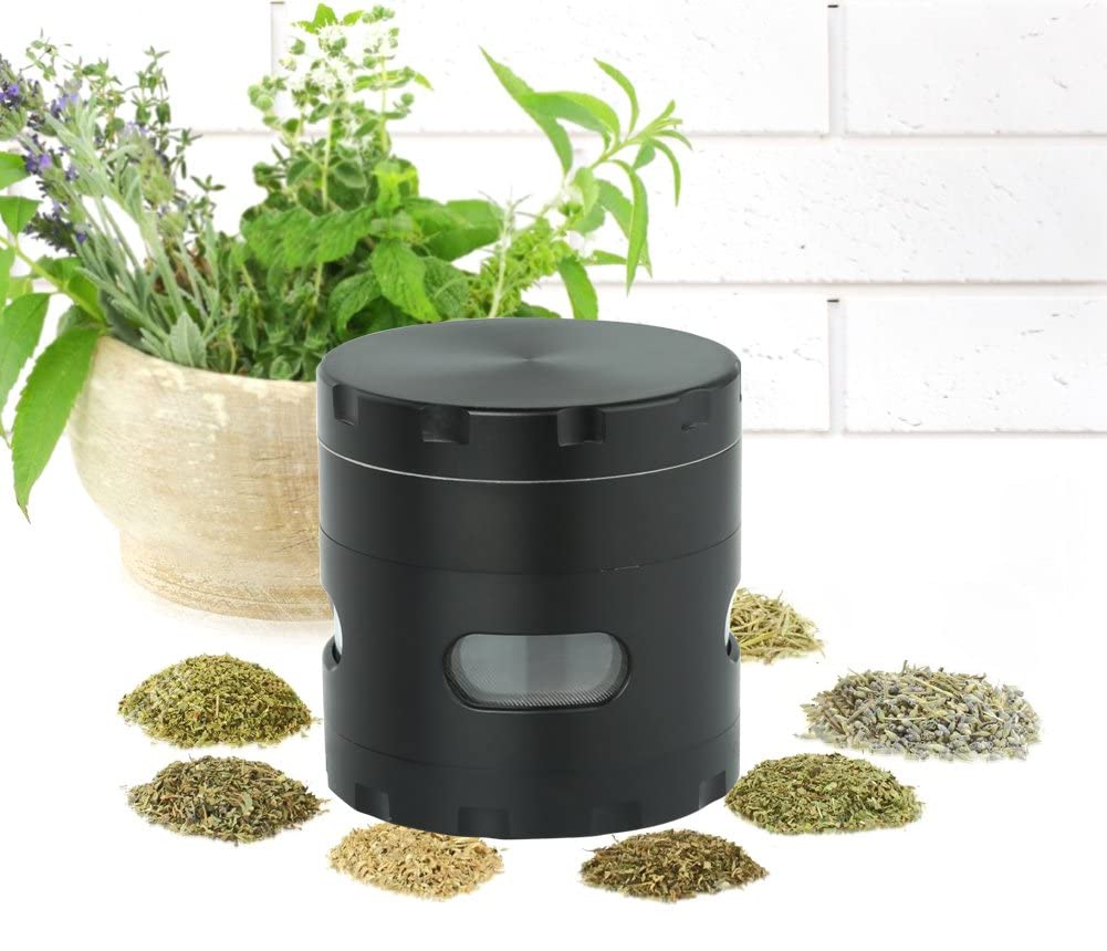 DCOU Premium Herb Grinder 2.2 Inches 4 Piece with Pollen Catcher Durable Zinc Alloy Grinder Spice Grinder (Black) Black