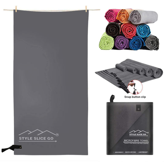 Style Slice Microfibre Towel - Quick dry Lightweight Absorbent Travel Towel for Sports Beach Gym Swimming Camping Hiking Drying Pets - Small Medium Large X-Large XX-Large 200 by 100cm XL 180cm x 90cm Dark Grey