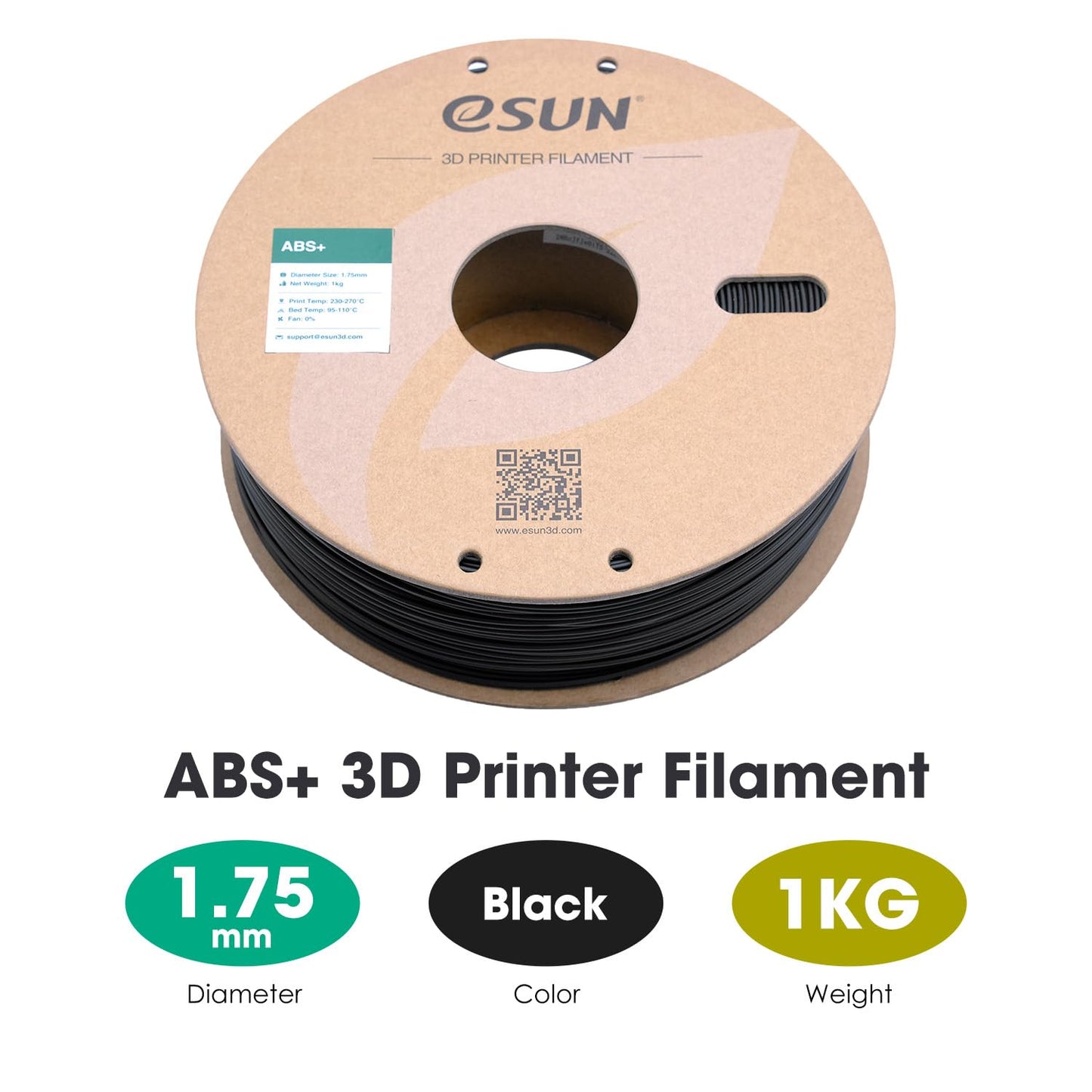 eSUN ABS+ Filament 1.75mm, Low Warping 3D Printer Filament ABS Plus, Dimensional Accuracy +/- 0.05mm, 1KG Spool (2.2 LBS) 3D Printing Filament for 3D Printers, Black ABS+ 1.75MM - 1KG C-Black