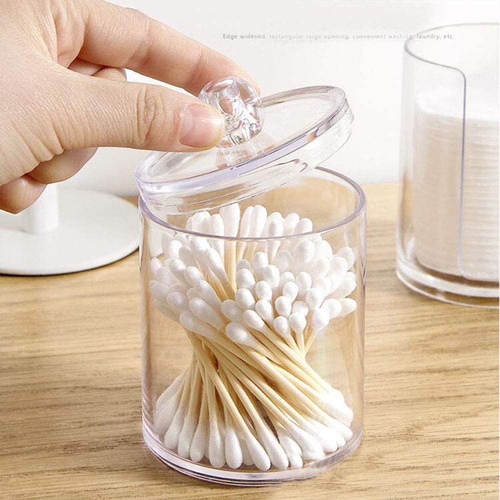 3Pcs Clear Acrylic Makeup Pads Container Organizer,Plastic Cotton Ball and Swab Holder with Lid Bathroom Jar Storage Beauty Makeup Organizer Storage for Cotton Balls,Swabs,Q-Tips,(Transparent) Transparent