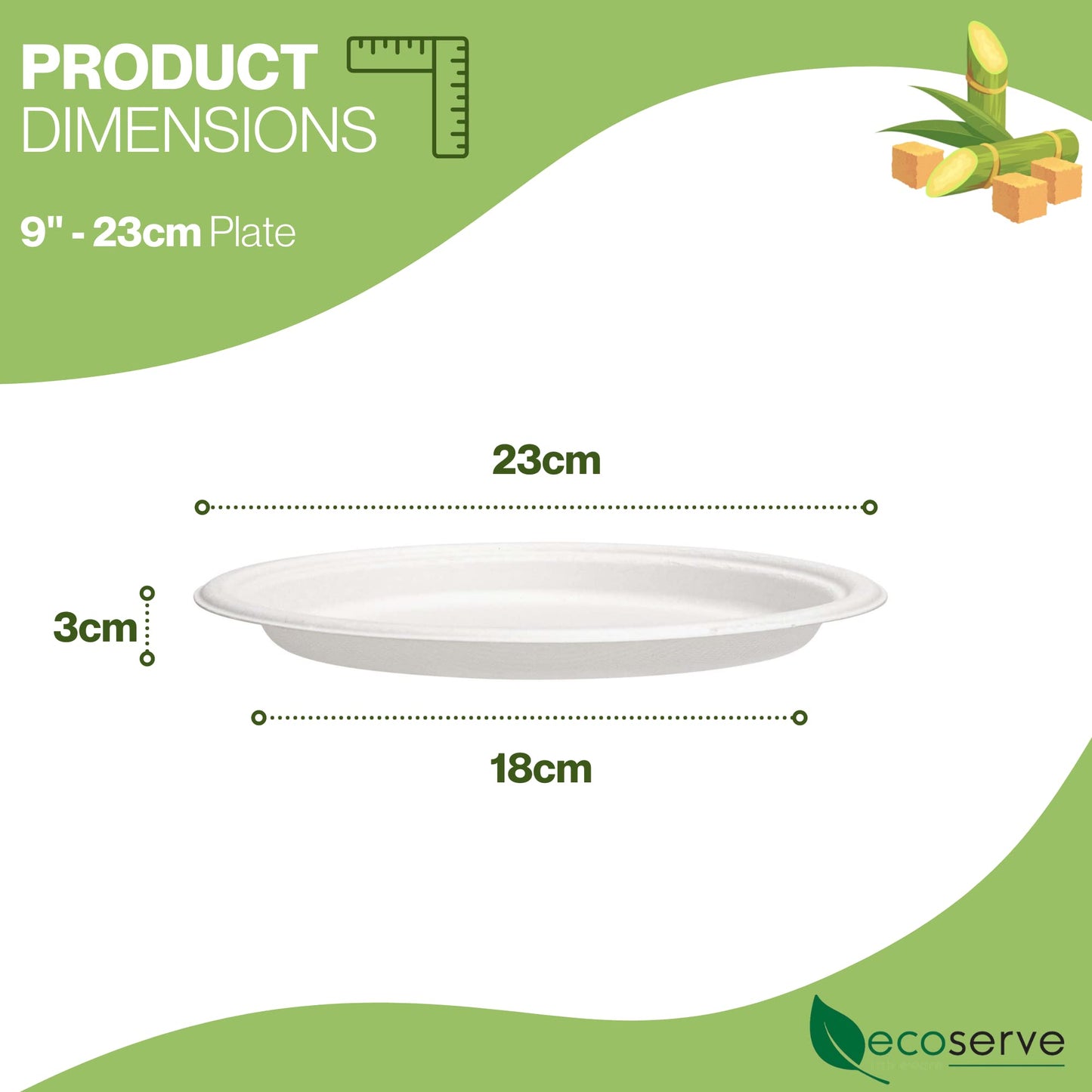 ecoserve tableware Paper Plates | White Bagasse Plates | Eco-Friendly, Biodegradable, and Compostable | Perfect for Picnics, BBQs, and Parties | 9 Inch 50 Plates