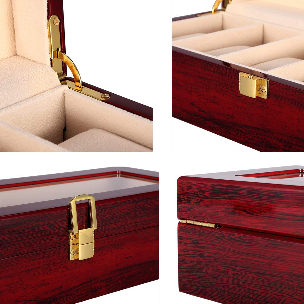 Watch Display Storage Box Jewelry Collection Case Organiser Holder for Men Wooden Cherry Red 6 Slots