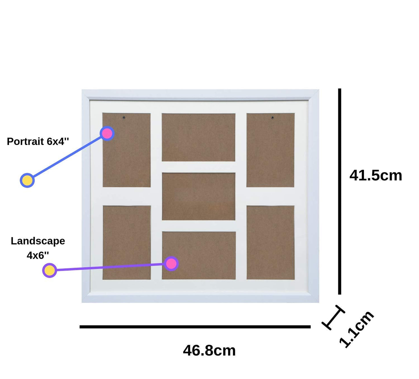 Arpan MDF Multi Aperture Photo Collage Frame for 7 Photos 3 x 6\x 4 nd 4 x 4X 6Photos (White) White