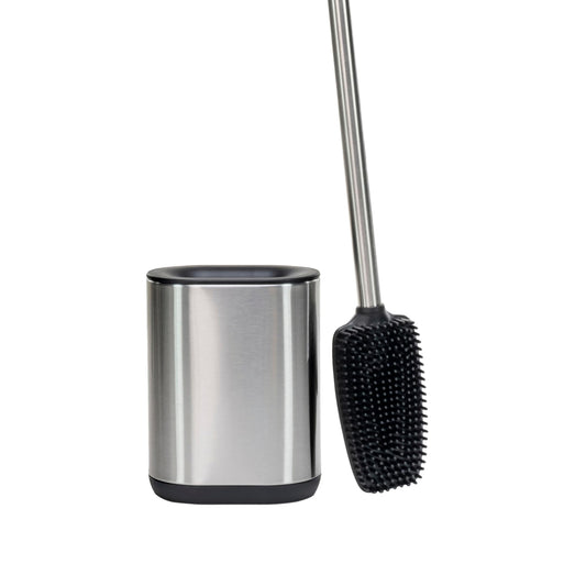 Erreke Stainless Steel Toilet Brush with Holder, Flexible Silicone, Modern and Elegant, Improved Hygiene, Anti-Fingerprint (Silver) Silver