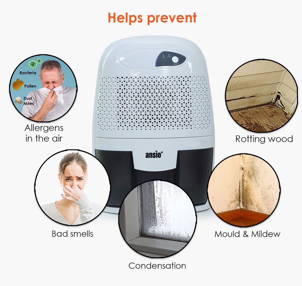 ANSIO Dehumidifier 500ml Compact and Portable Mini Air Dehumidifier for Damp, Mould, Moisture in Home, Kitchen, Bedroom, Caravan, Office, Garage, Bathroom, Basement