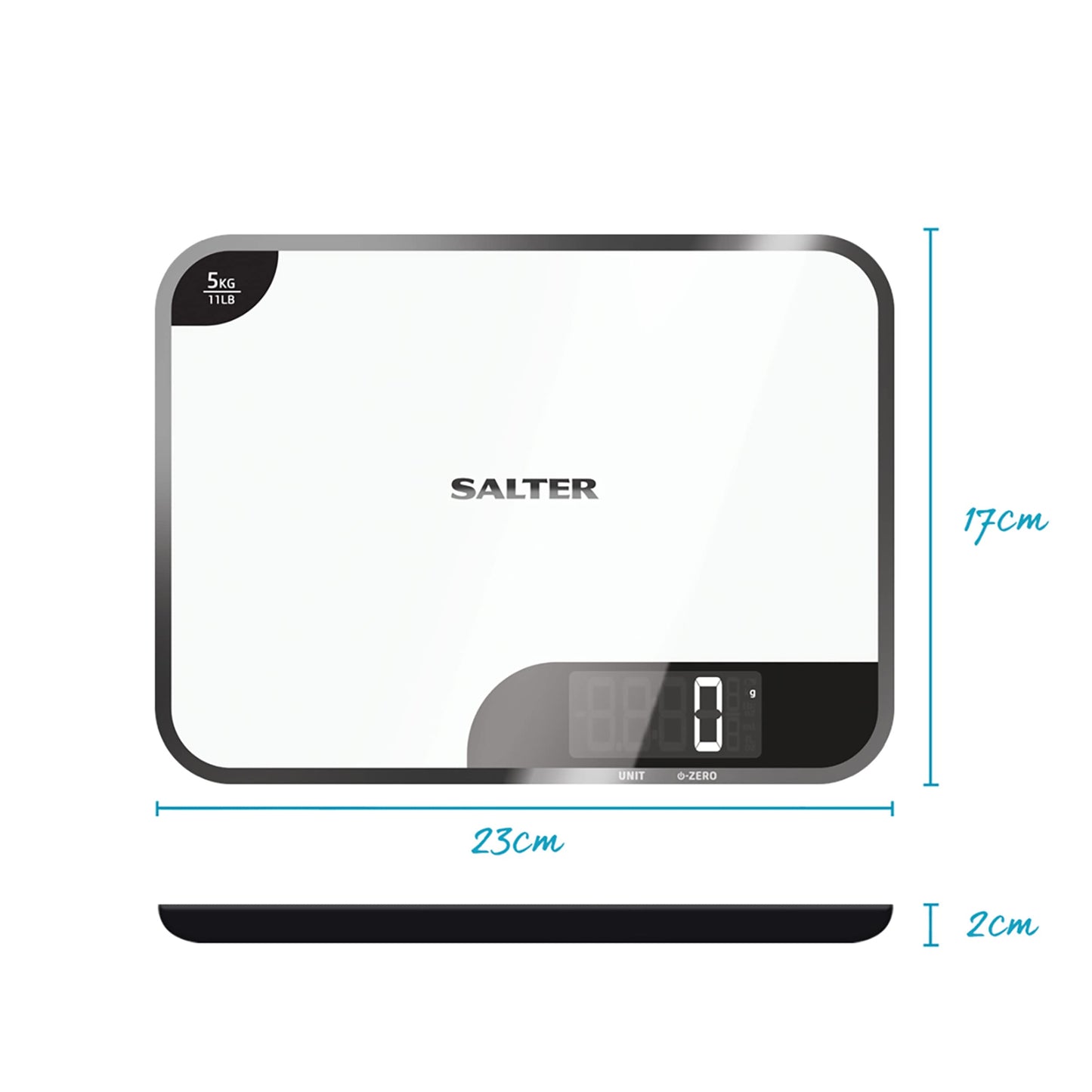 Salter 1064 WHDR Digital Kitchen Scale - 5kg Capacity, Easy Read Display, Add &Weigh/Tare Function, Measure Liquids in ml/fl.oz, Glass Platform For Baking & Cooking, Batteries Included, 17 x 23 x 1cm 5 KG Kitchen Scale and Chopping Board