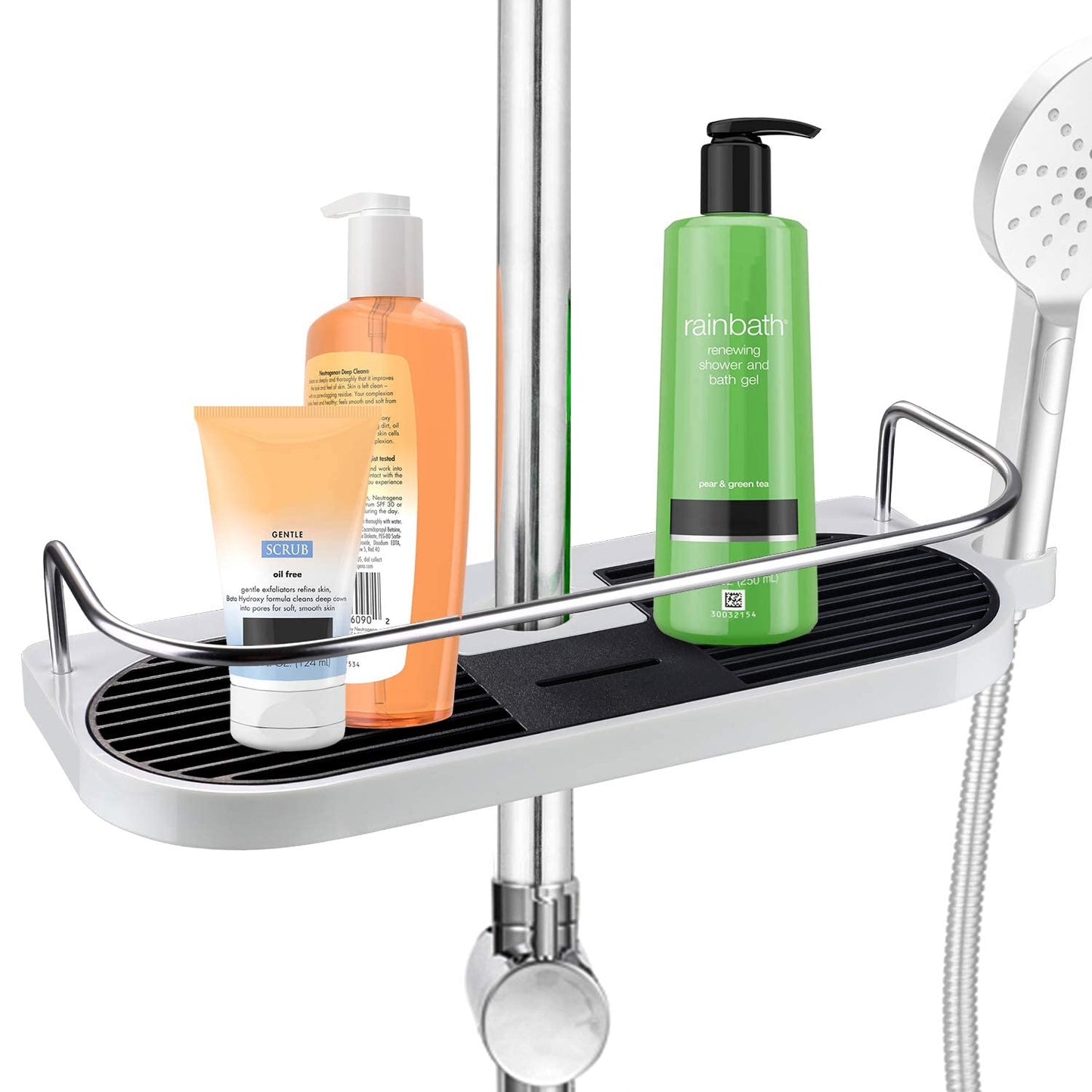 HOMEASY Bathroom Shower Shelf, Shower Caddy/Tidy No Drilling Shower Holders Storage for Soap Shampoo Shower Rack Hanging with Buckle and Shower Head Hook Suit 19mm-25mm Shower Rail Type 1