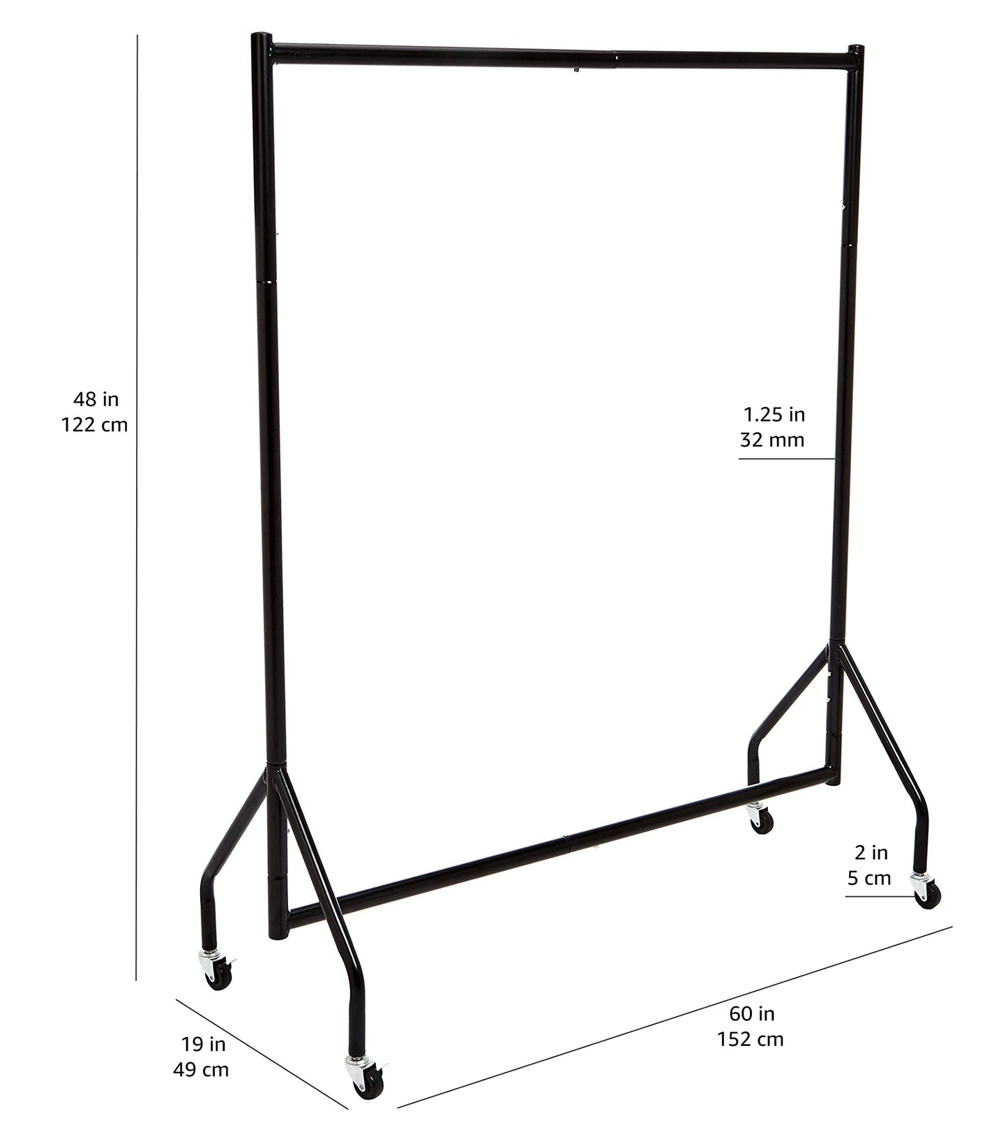 Amazon Basics Heavy Duty Clothes Rail Garment Rail, 1.21 x 1.52 m, Black