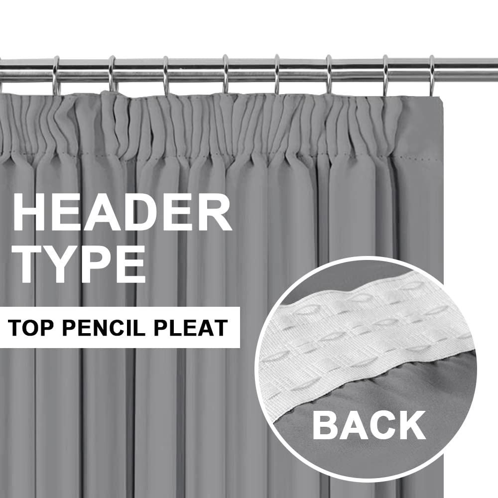 Solid Grey Blackout Curtains Thermal Insulated Pencil Pleated Window Drapes for Bedroom Energy Saving Noise Reducing for Living Room with Two Free Tiebacks - Grey, 66" W x 54" D, Set of 2 pieces 2 x W66'' x D54'' Gray