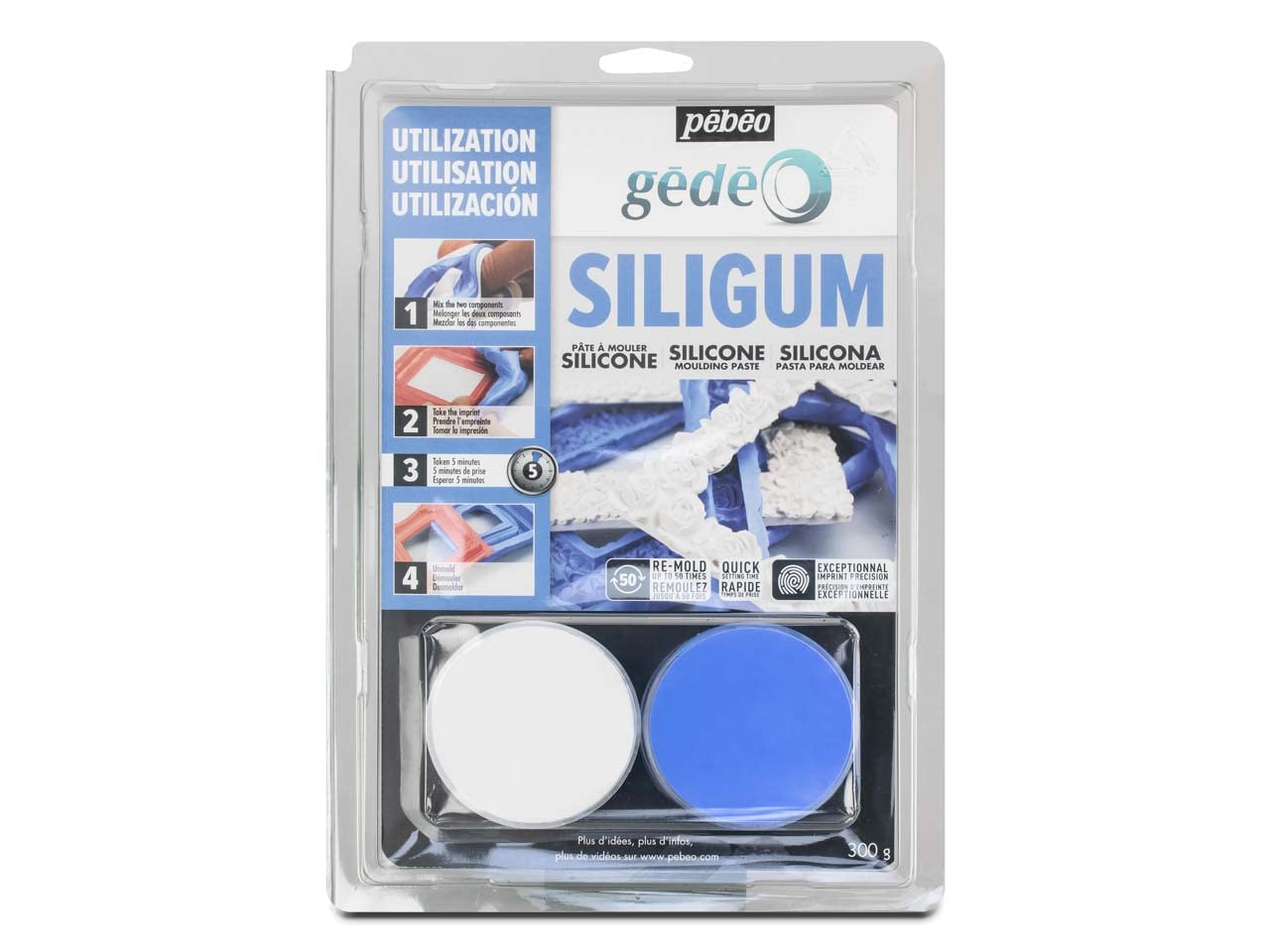 Pébéo - Special Siligum Mould Creation Paste - Silicone Moulding Paste, Small Dimensions & Flat Decorations - Silicone For Moulding, Very Quick Setting - 300 G,White (Packaging may vary) 300 gr