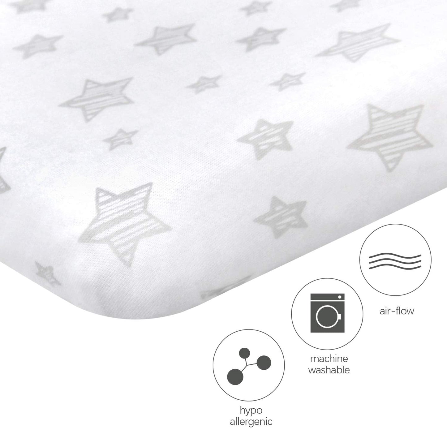 Cot Bed Fitted Sheets(140x70cm) 2 Pack, 100% Cotton Jersey Sheets for Standard Cot Mattress, Ultra Soft and Breathable Toddler & Baby Bed Sheets, White & Grey Print 140x70cm(Pack of 2)