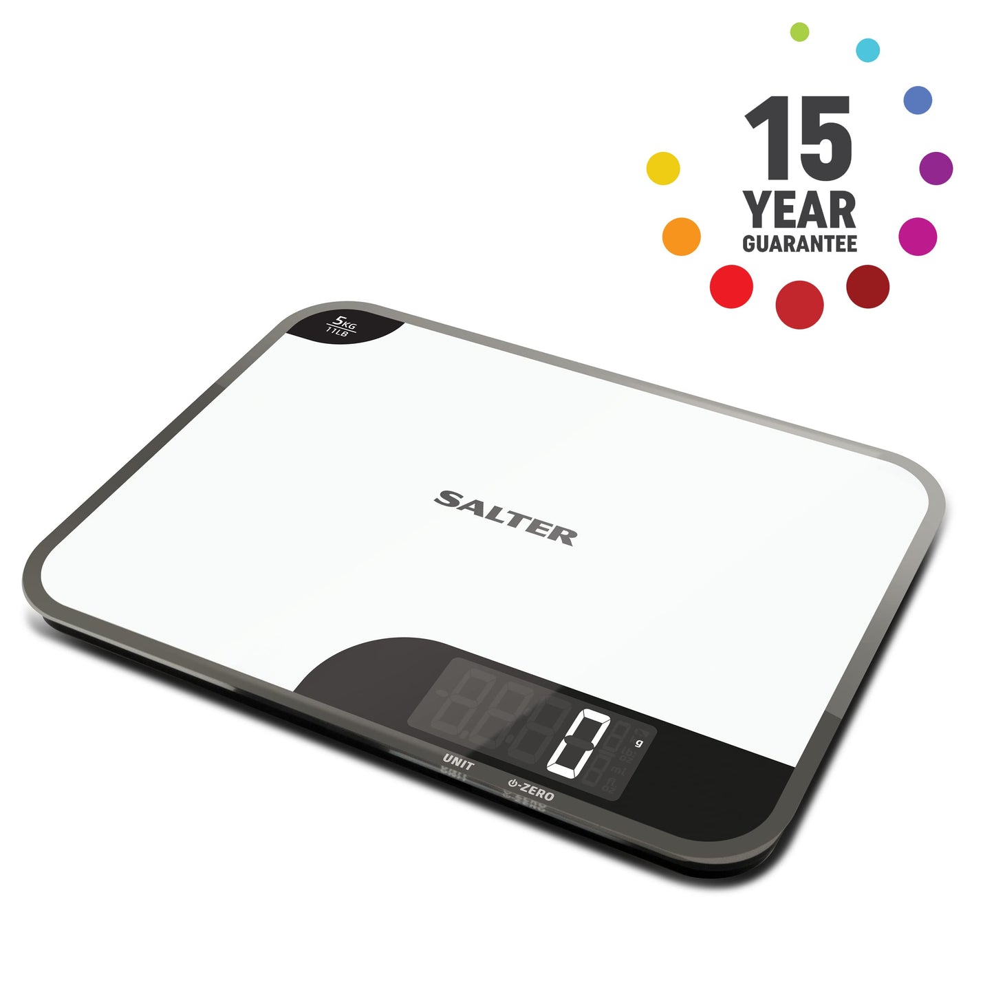 Salter 1064 WHDR Digital Kitchen Scale - 5kg Capacity, Easy Read Display, Add &Weigh/Tare Function, Measure Liquids in ml/fl.oz, Glass Platform For Baking & Cooking, Batteries Included, 17 x 23 x 1cm 5 KG Kitchen Scale and Chopping Board