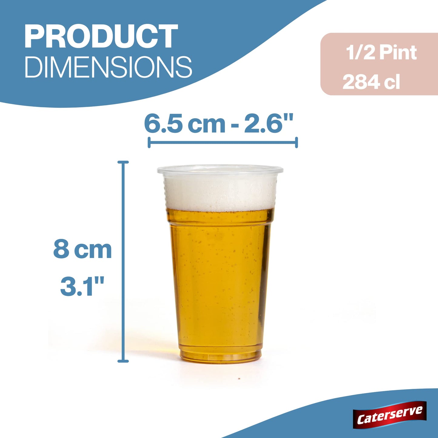 Caterserve 100 Large Plastic Glasses - Beer Cups Made from Clear PP Half Pint to line Half Pint 100Pcs