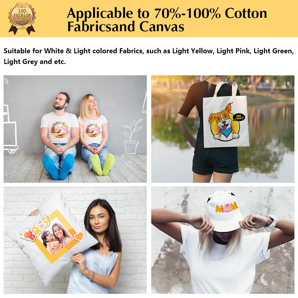 TransOurDream Tru-Transfer Paper 20 Sheets A4 Inkjet Heat Transfer Paper for Light Fabric Upgraded 2.0 Iron On Transfer Paper for White T-Shirts Printable Heat Transfer Vinyl A4-20 Feuilles 2.0