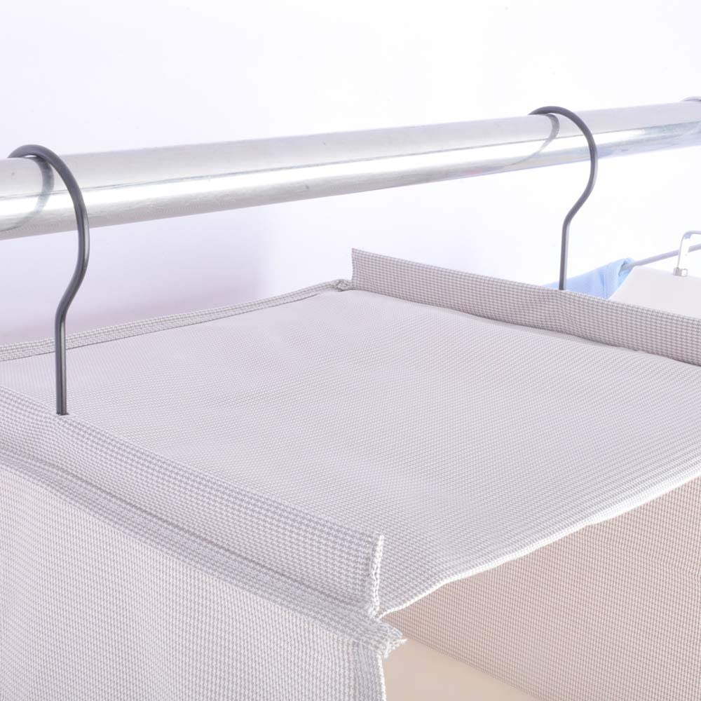 BrilliantJo Hanging Closet Organizer for Clothes Sweaters Advanced cloth 4 shelves Hanging Wardrobe Storage Shelves, Beige Check Washable(31.5 * 12 * 12 inch)