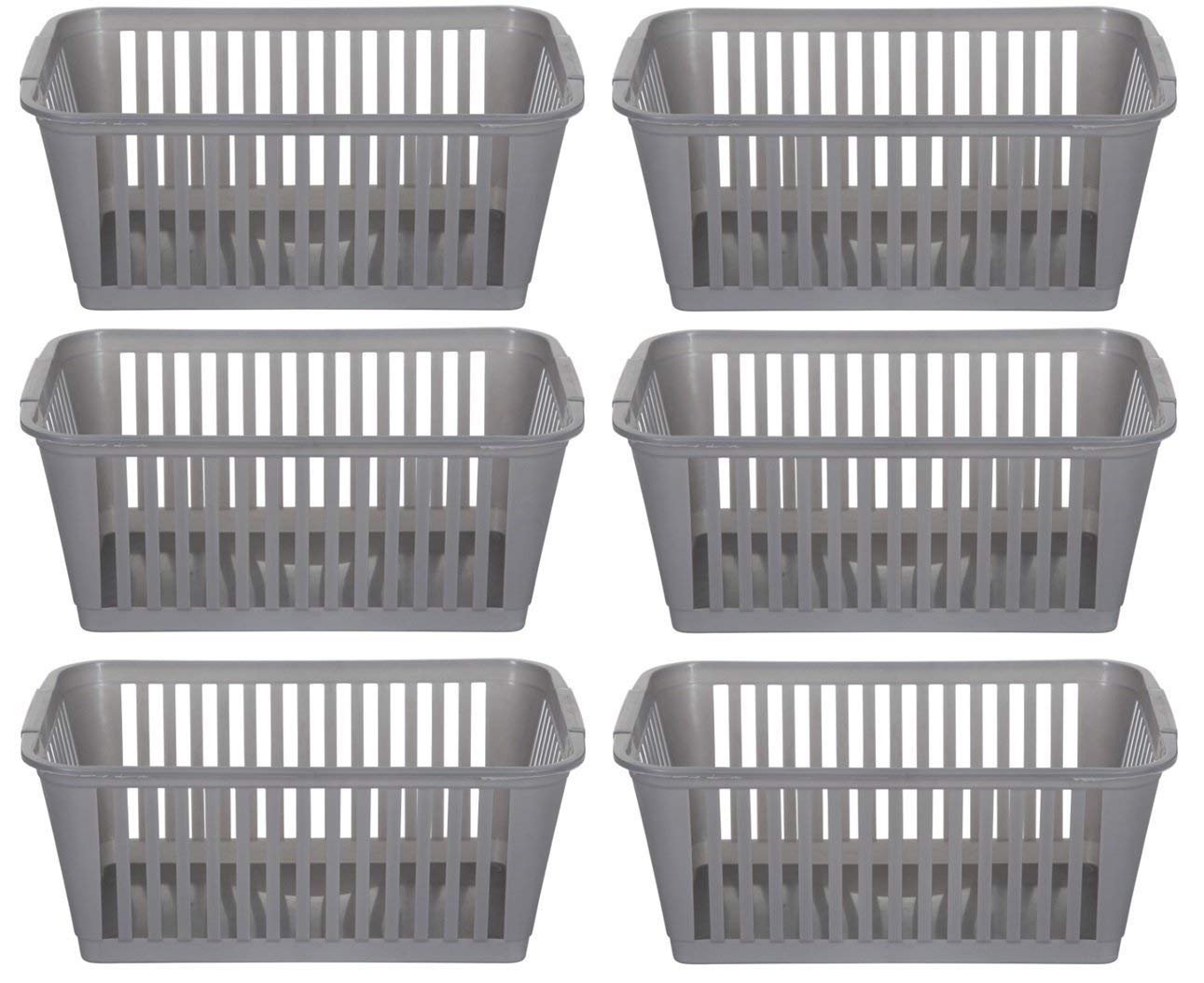 25 cm Silver Plastic Handy Basket Storage Basket - Pack of 6 1