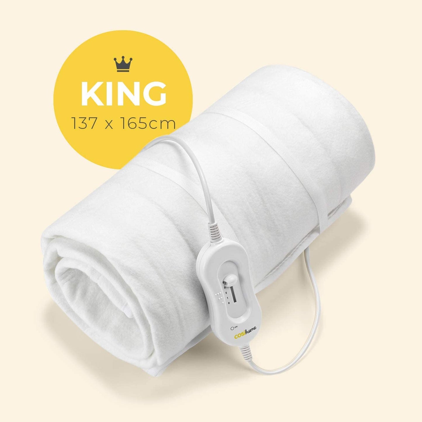 Cosi Home King Size Electric Blanket - Premium Microfleece Soft Touch, Heated Fitted Mattress Underblanket, Cover, Bed Warmer Pad - 3 Heat Settings & Machine Washable - 137 x 165cm Single Control King - 137 x 165 cm