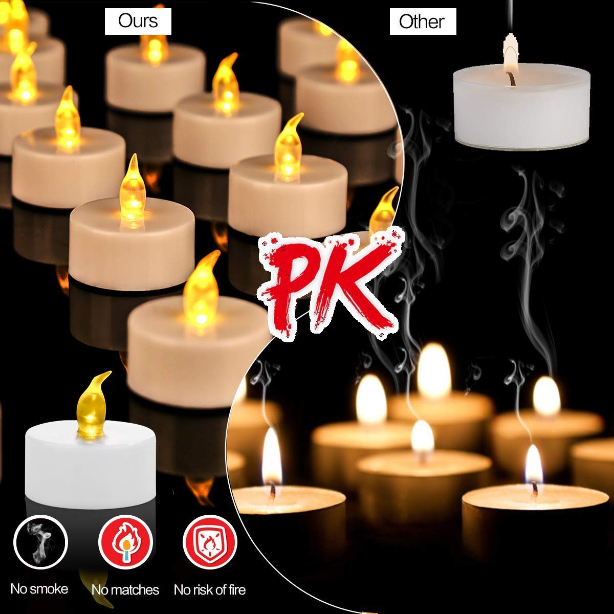 Tea Lights,LED Candles Flickering Flameless Candles, 24-Pack Realistic Battery Operated Fake Candle Warm Yellow 24 pack