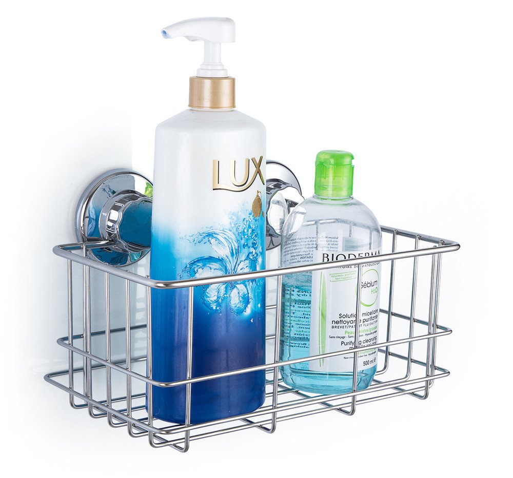 SANNO Suction Shower Caddy Shower Organiser Basket Shelf with Super Strong Suction Cups, Bath Organizer Kitchen Storage Basket for Gel Holder Bathroom Storage Shampoo, Conditioner -2 Packs Pack of 2