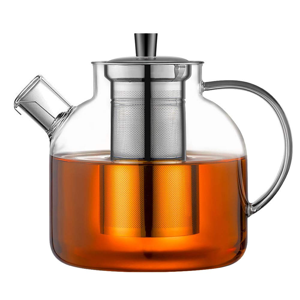 Ehugos Glass Teapot, 1500ml Stovetop Safe Tea Kettle with Infuser Borosilicate Glass Water Jug Clear Tea pot Maker for Loose Leaf Tea, Hot/Iced Water, Juice Beverage Style 1