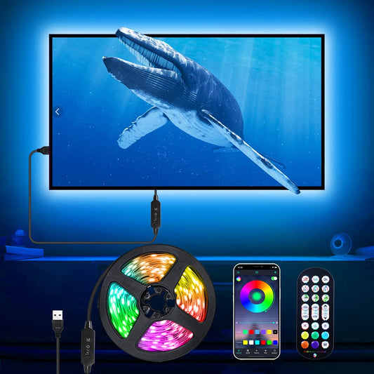 Daymeet TV Led Lights for TV Led Backlight 5M USB TV Led Light Strip for 55-85 inch TV Monitor Behind Lighting RGB Color Changing Led TV Lights with Remote Music Sync Bluetooth APP Control Solid Color 5M for 55"-85" TV