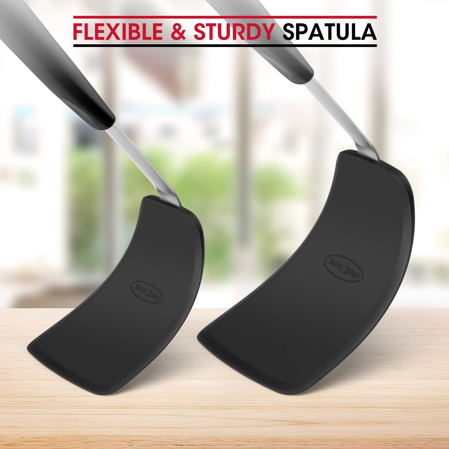 Unicook Flexible Silicone Spatula 2 Pack, Kitchen Utensils Set, Silicone Cooking Utensils Set, 600°F Heat Resistant Kitchen Turner Nonstick Spatula, Ideal for Flipping Eggs, Pancake, Burgers Small + Large