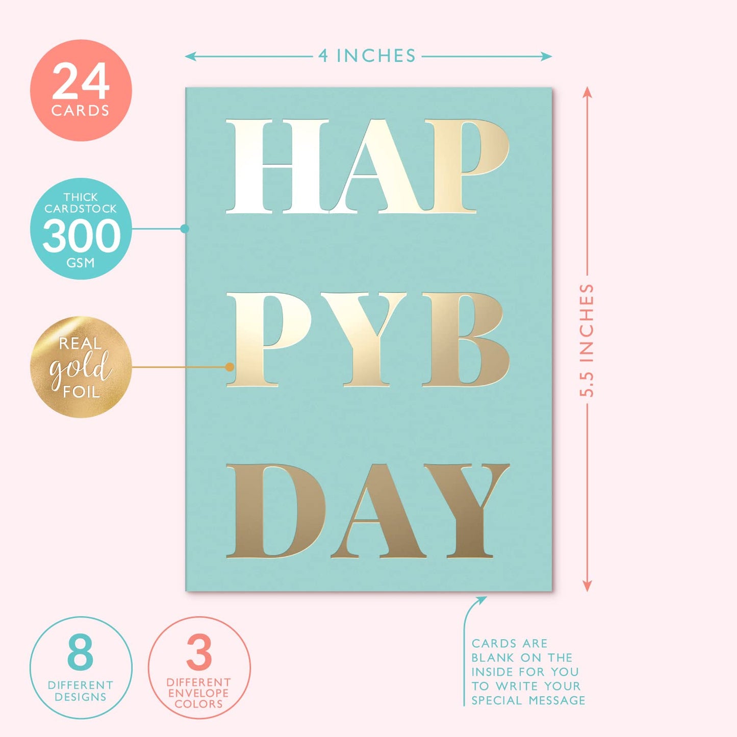 Set of 24 Gold Foil Bulk Birthday Cards Assortment – Bulk Happy Birthday Card with Envelopes Box Set – Assorted Blank Birthday Cards for Women, Men, and Kids in a Boxed Card Pack Set of 24