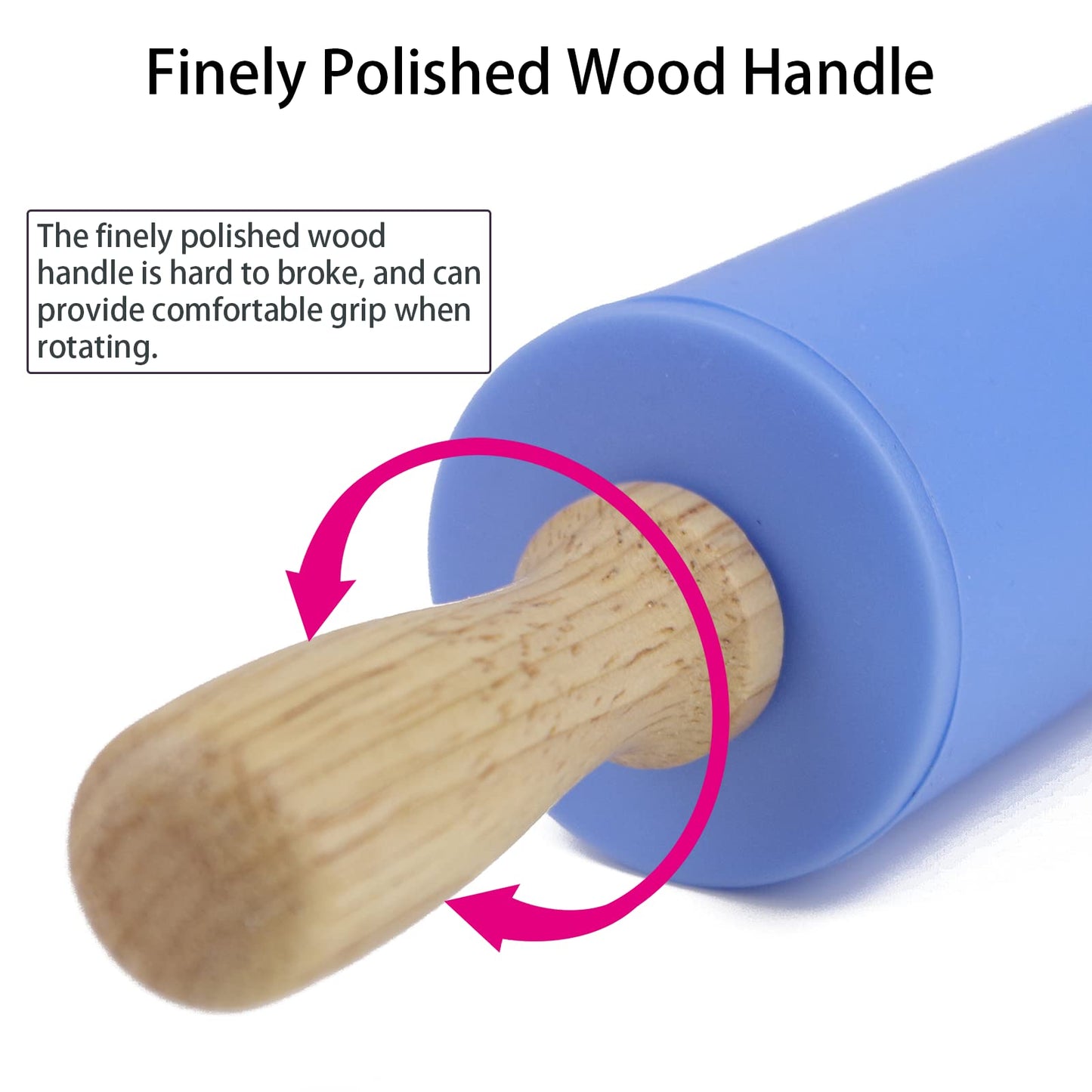 Remeel Silicone Rolling Pin Non-Stick Surface Wooden Handle (Blue, 12 inch) Blue