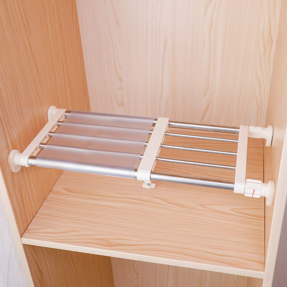 Hershii Closet Tension Shelf & Rod Expandable Metal Storage Rack Adjustable Organizer DIY Divider Separator for Cabinet Wardrobe Cupboard Kitchen Bathroom 40-60cm/15.74-23.62inches Ivory