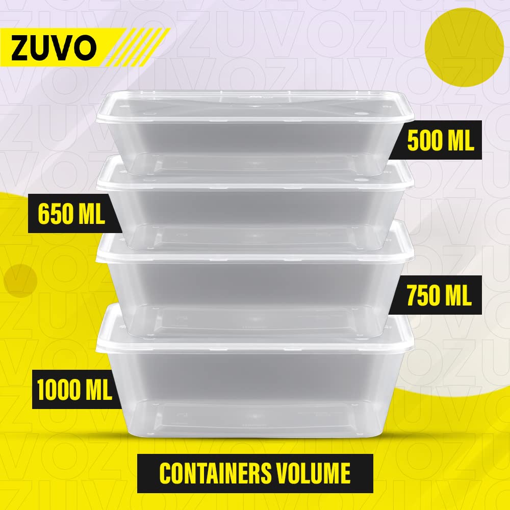 Zuvo Plastic Microwave Food Takeaway Freezer Safe- Reusable Lunch Boxes 30 Pack - Food containers And Lids 750ML