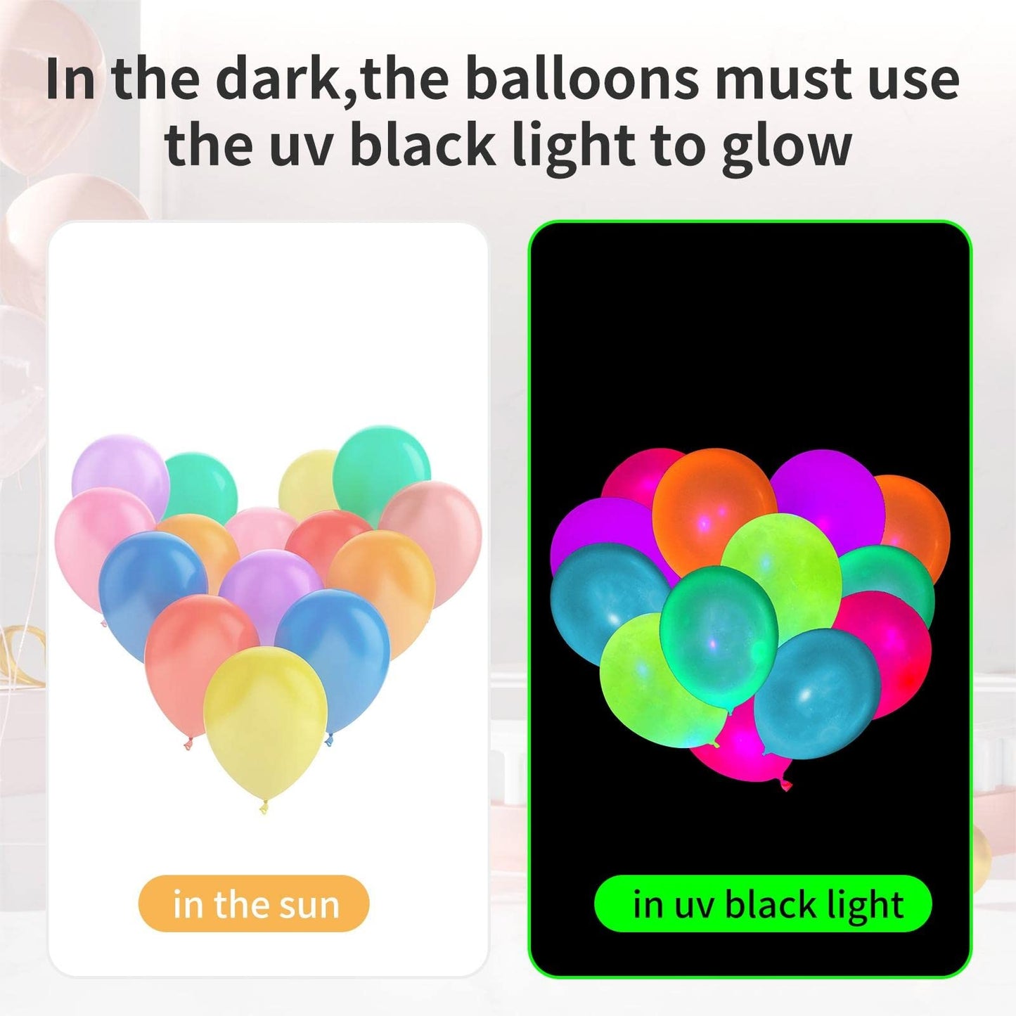 300 Pcs UV Neon Balloons,Neon Glow Party Balloons UV Black Light Balloons Glow in the dark for Birthday Decorations Wedding Glow Party Supplies Blacklight Reactive Fluorescent Balloons 300PCS