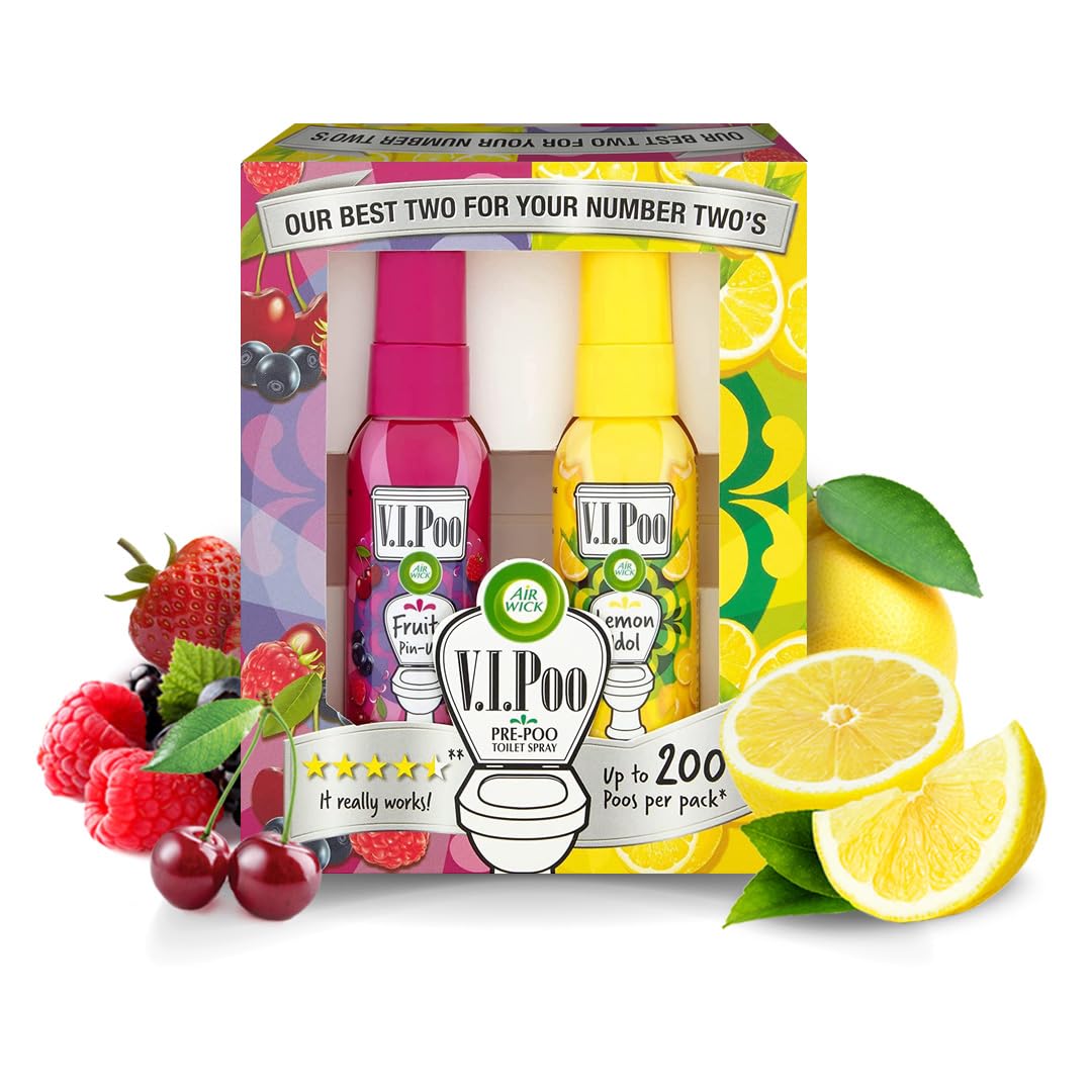 Air Wick |ViPoo |Pre-Poo Toilet Spray Air Freshener Gift Pack| Lemon Idol & Fruity Pin Up Scents |2 x 55ml (110ml)