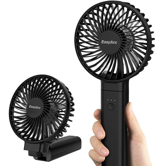 EasyAcc Handheld Fan, 2024 New 5000 Battery Operated Portable Fan [ 4 Speed 20 Hours Quiet Powerful Hand Fan ] Power Indicator/One Touch Power Off Foldable Personal Desk Fan for Travel Office Outdoor Black 4-21 Hours Working Time