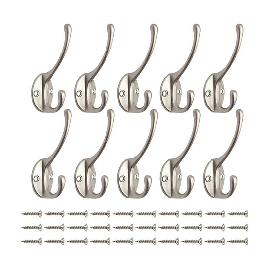 Bosdontek 10 Pcs Modern Coat Hooks Wall Hooks Clothes Hat Hooks Robe Hooks Wall Mounted Hook for Aisle Entryway Garage Silver