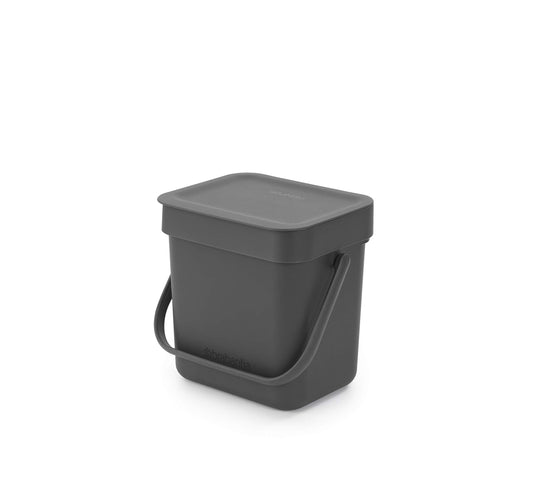 Brabantia Sort & Go Food Waste Bin 3L, Small Countertop Kitchen Compost Caddy with Handle & Removable Lid, Easy Clean, Grey 3 Litre