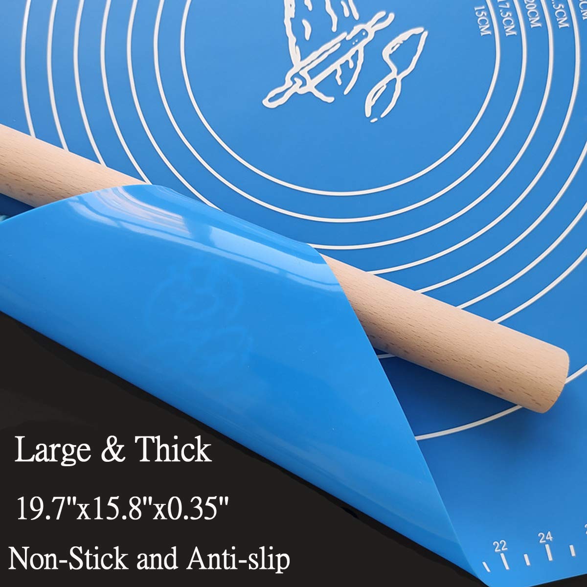 19.7''x15.8'' Non-Stick and No-Slip Silicone Baking Pastry Mat 50x40cm Fondant Mat Dough Rolling Mat with Measurement BPA Free (Blue) Blue 50x40