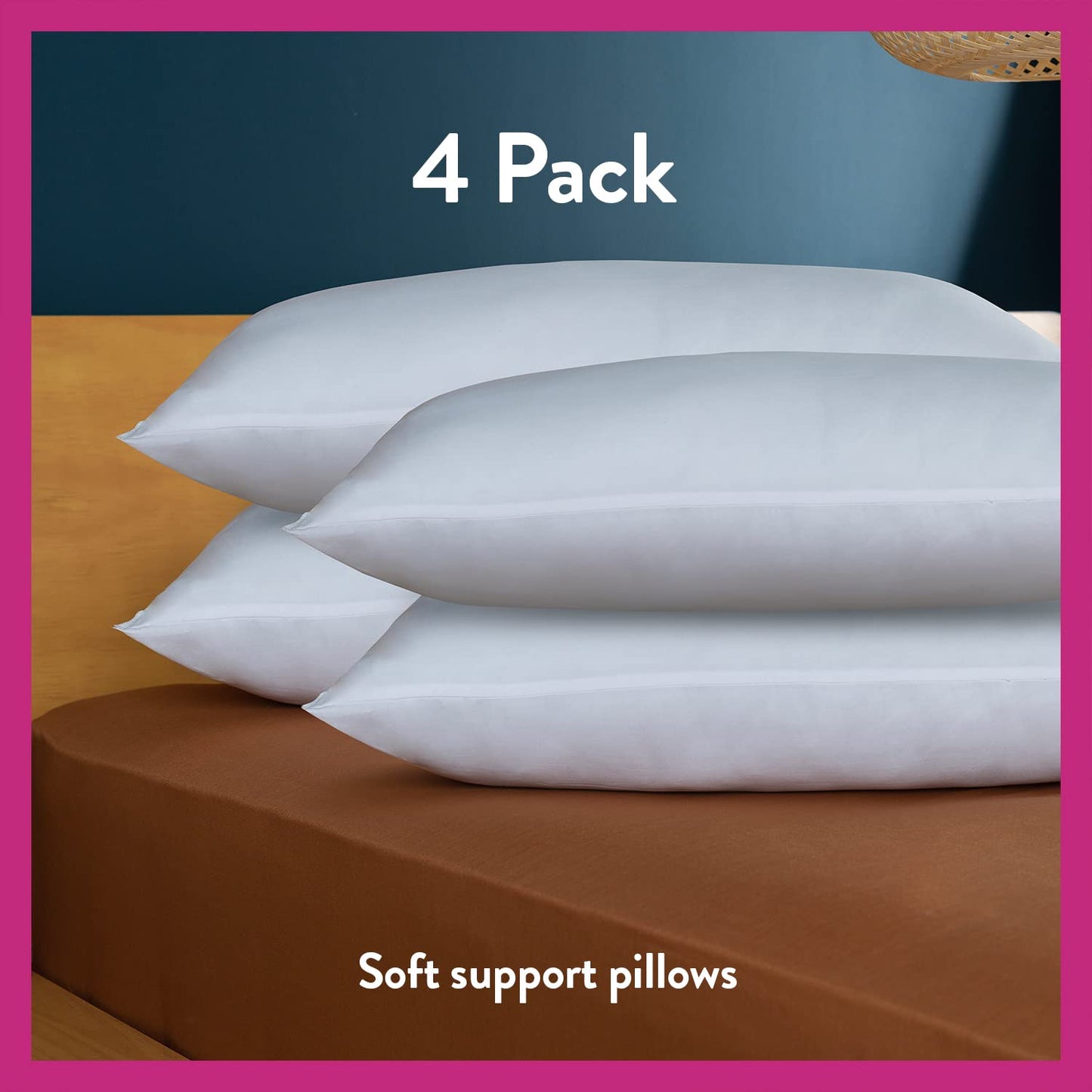 Slumberdown Cosy Nights Pillows 4 Pack - Soft Support Front Sleeper Pillows for Neck Pain Relief - Comfortable, Hypoallergenic, UK Standard Size (48cm x 74cm) 4 Count (Pack of 1)