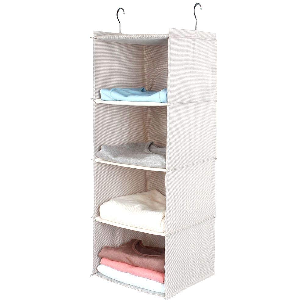 BrilliantJo Hanging Closet Organizer for Clothes Sweaters Advanced cloth 4 shelves Hanging Wardrobe Storage Shelves, Beige Check Washable(31.5 * 12 * 12 inch)